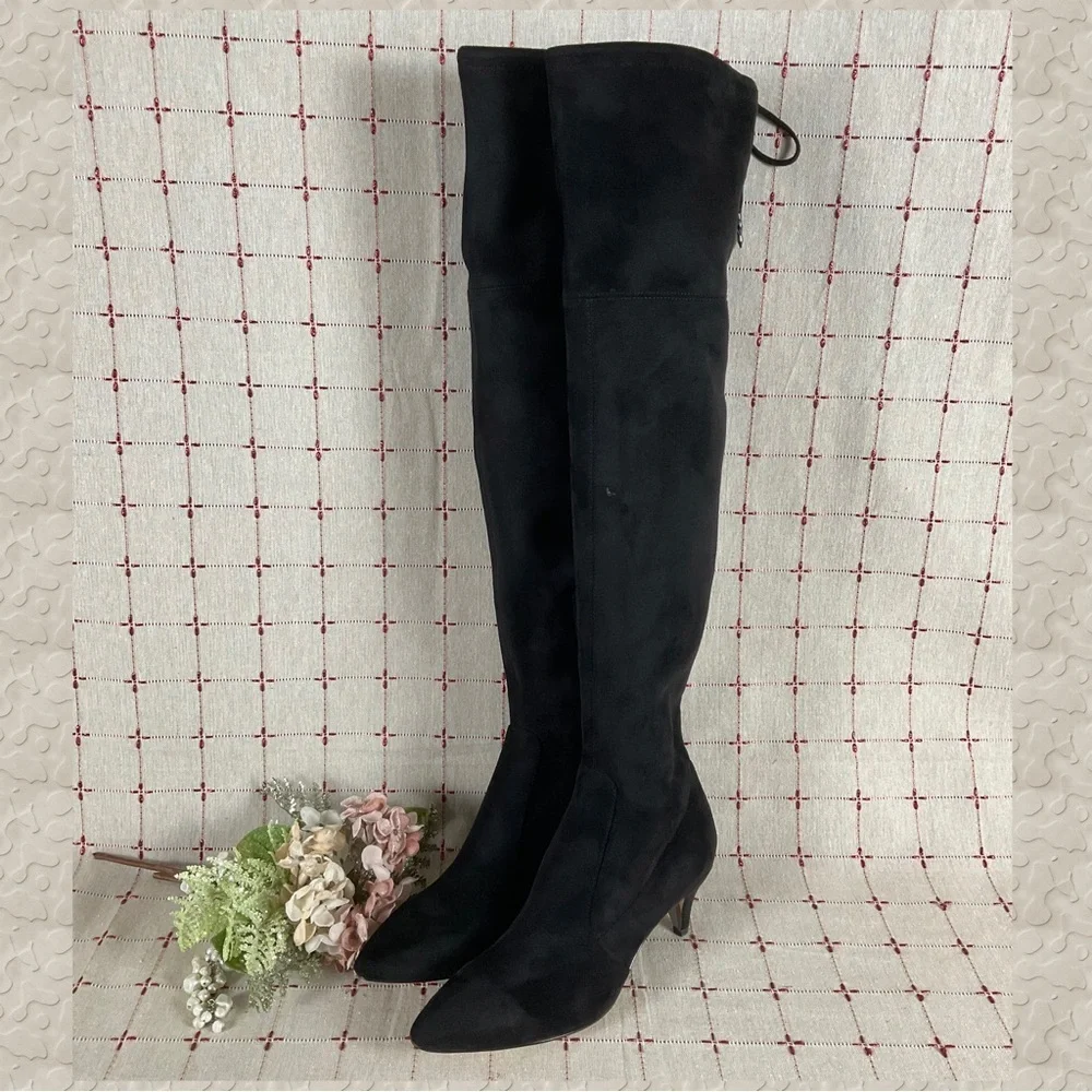 Sam Edelman “Kristie” Black Faux Suede Over the Knee Boots Low Heel PreLoved 8